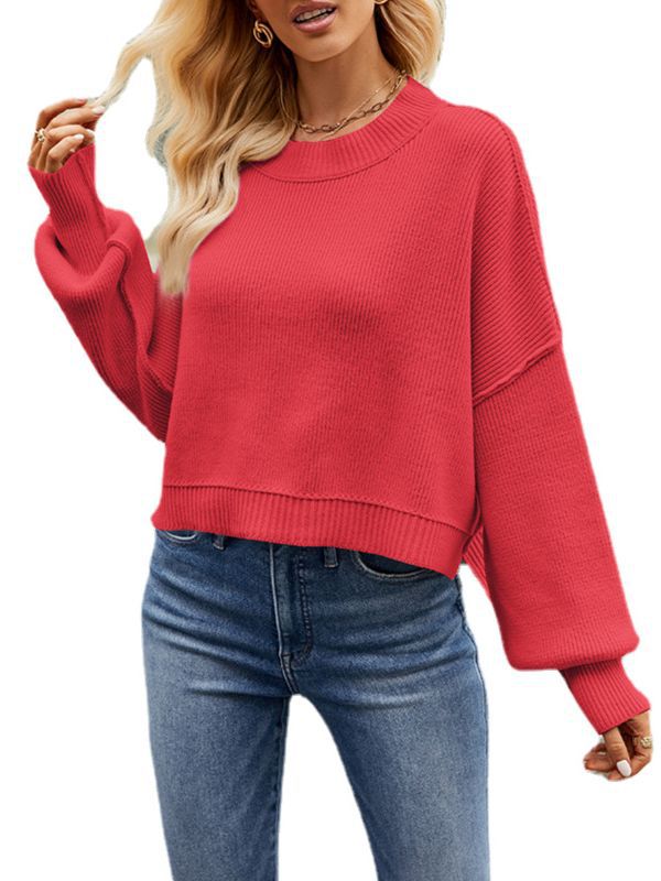 Dam Tröja Långärmad Rund Hals Mjuk Bomull 8