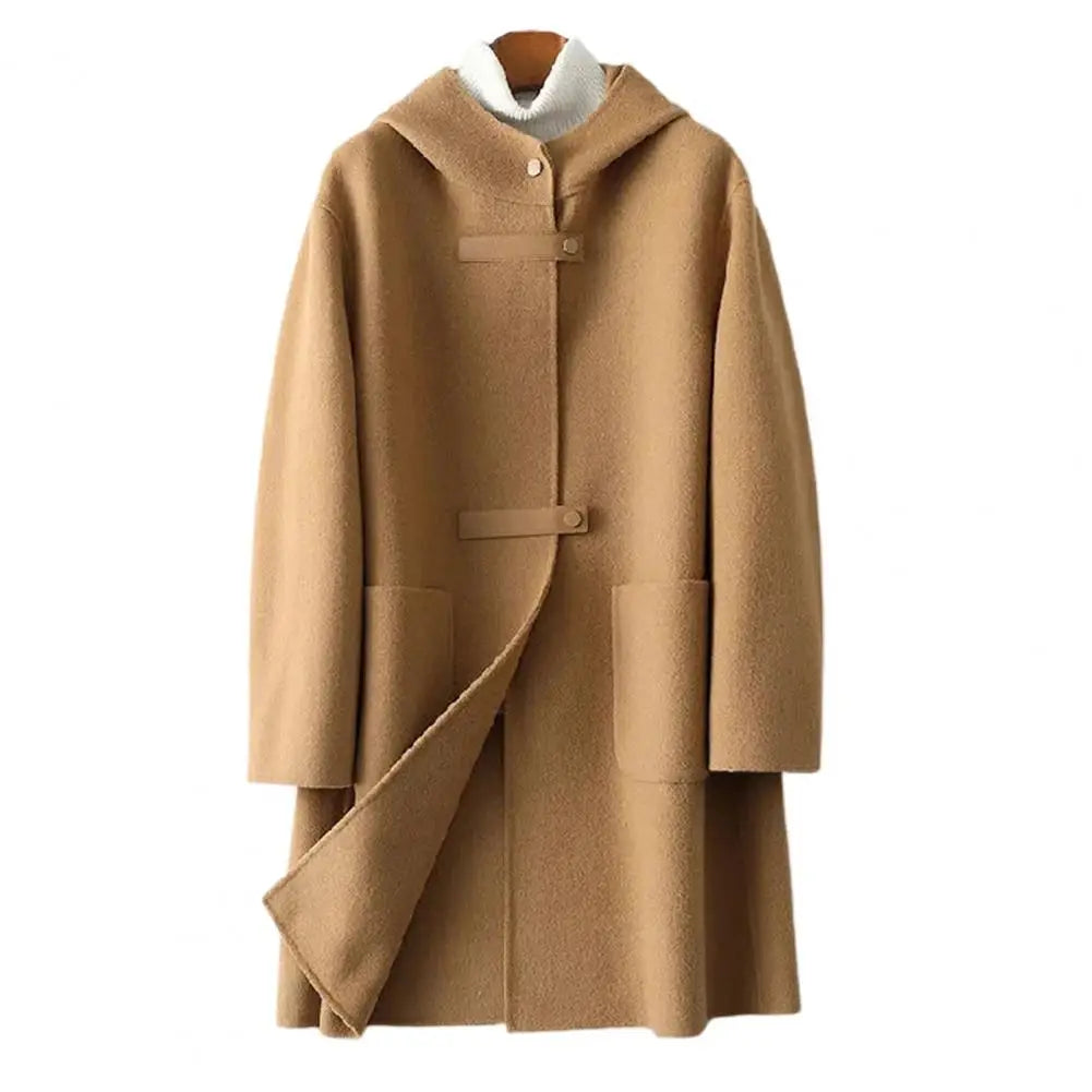 Lång Hoodie Dam med Huv och Stora Fickor i Ull och Polyester 2