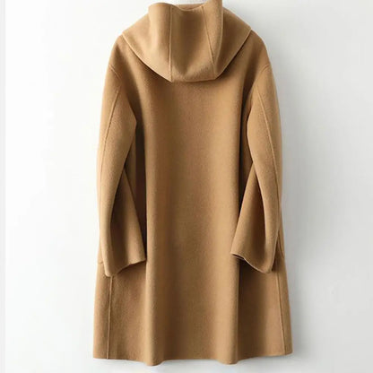 Lång Hoodie Dam med Huv och Stora Fickor i Ull och Polyester 3