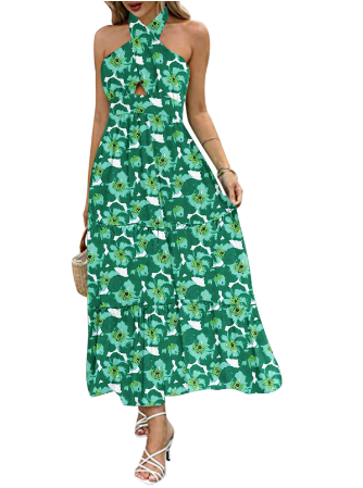 Variant image for Dam Midiklänning Tvärkorsad Halsringning Andningsbar Tyg-17