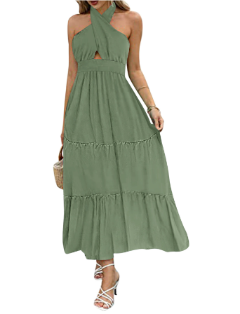 Variant image for Dam Midiklänning Tvärkorsad Halsringning Andningsbar Tyg-21