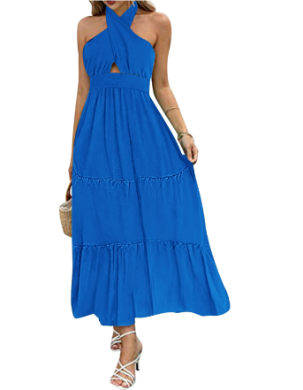 Variant image for Dam Midiklänning Tvärkorsad Halsringning Andningsbar Tyg-26