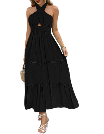 Variant image for Dam Midiklänning Tvärkorsad Halsringning Andningsbar Tyg-30