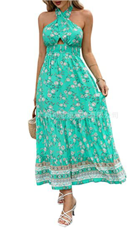 Dam Midiklänning Tvärkorsad Halsringning Andningsbar Tyg-1