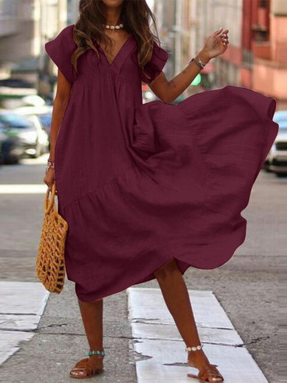 Variant image for Dam Sommarklänning Kortärmad Lätt Material V-ringning Rynkade Detaljer-41