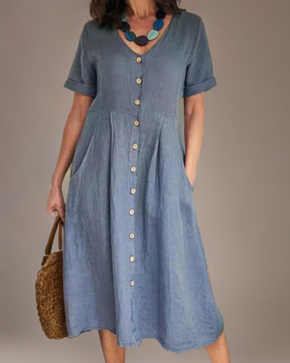 Variant image for Fina Dam Klänningar V-ringning Linne Avslappnad Passform-1