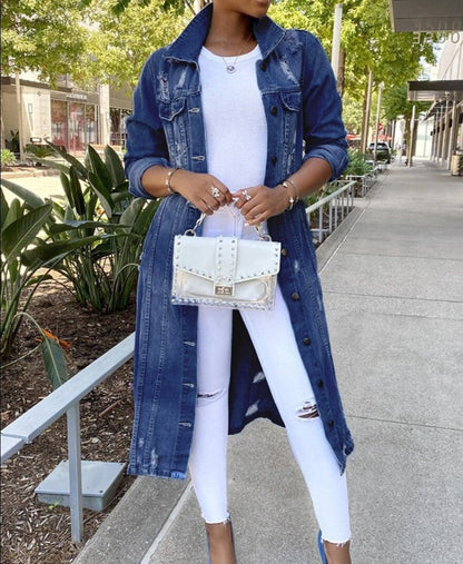 Dam Överdimensionerad Denimjacka Klassisk Stil Denim-4