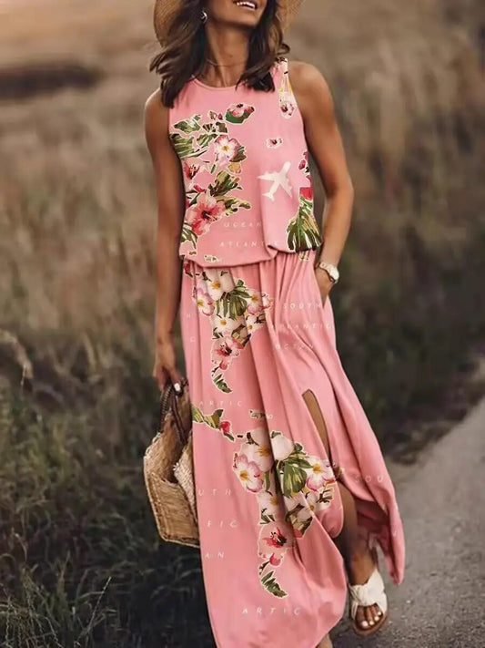Dam Sommarklänning Blommig med Slits Polyester-1