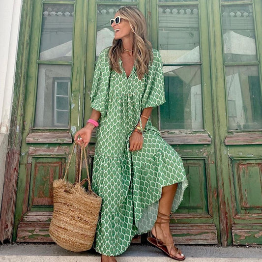 Kvinnors Lång Klänning Boho Stil Lätt Material-1