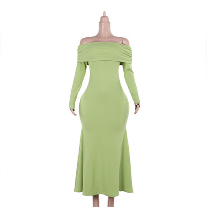 Maxiklänning Dam Off-Shoulder med Rüsch Detaljer i Stretchigt Material 0
