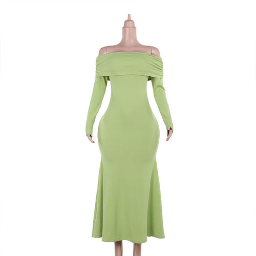 Maxiklänning Dam Off-Shoulder med Rüsch Detaljer i Stretchigt Material 0
