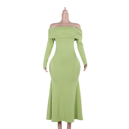 Maxiklänning Dam Off-Shoulder med Rüsch Detaljer i Stretchigt Material 0
