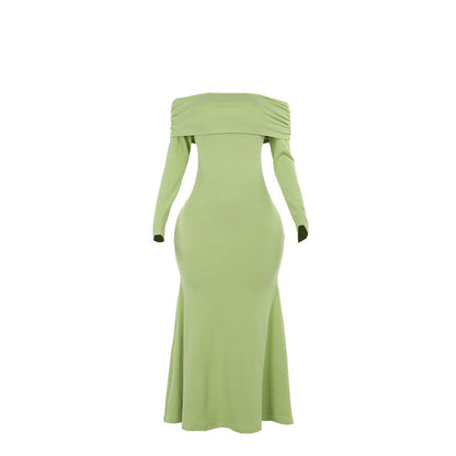 Maxiklänning Dam Off-Shoulder med Rüsch Detaljer i Stretchigt Material 5