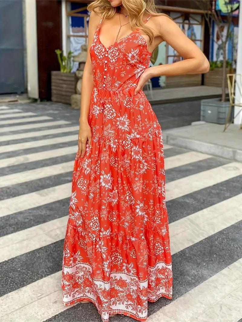 Variant image for Maxiklänning Dam Blommönster Boho Stil Polyester för Sommar-1