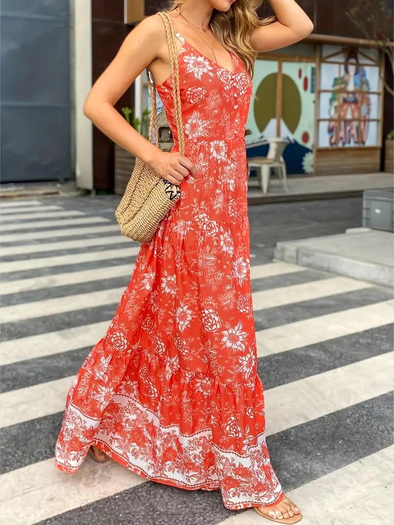 Maxiklänning Dam Blommönster Boho Stil Polyester för Sommar-3