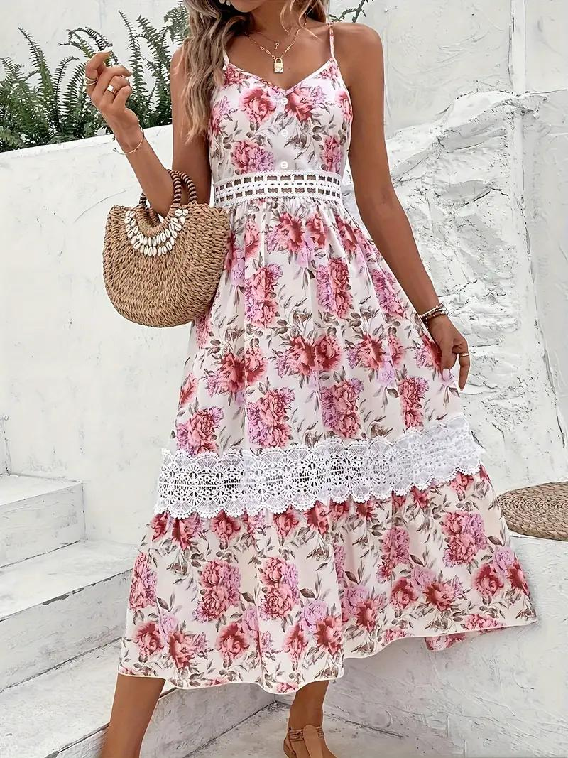 Dam Sommarklänning Blommönster Lätt Polyester 3