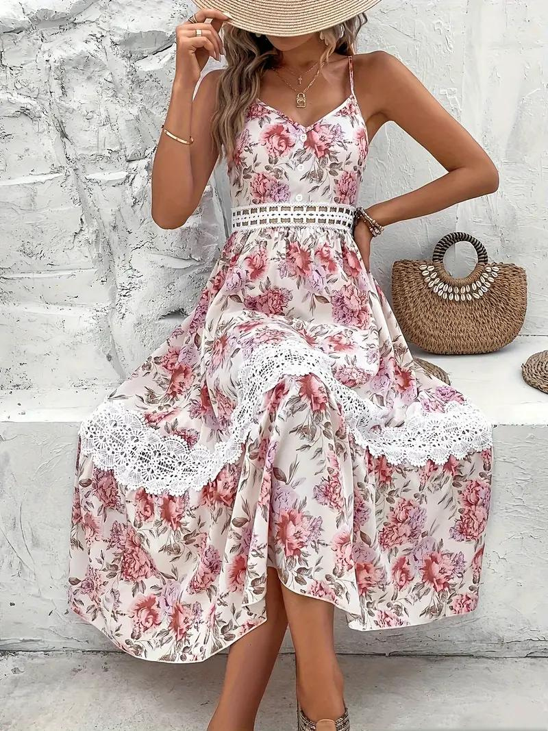 Dam Sommarklänning Blommönster Lätt Polyester 4