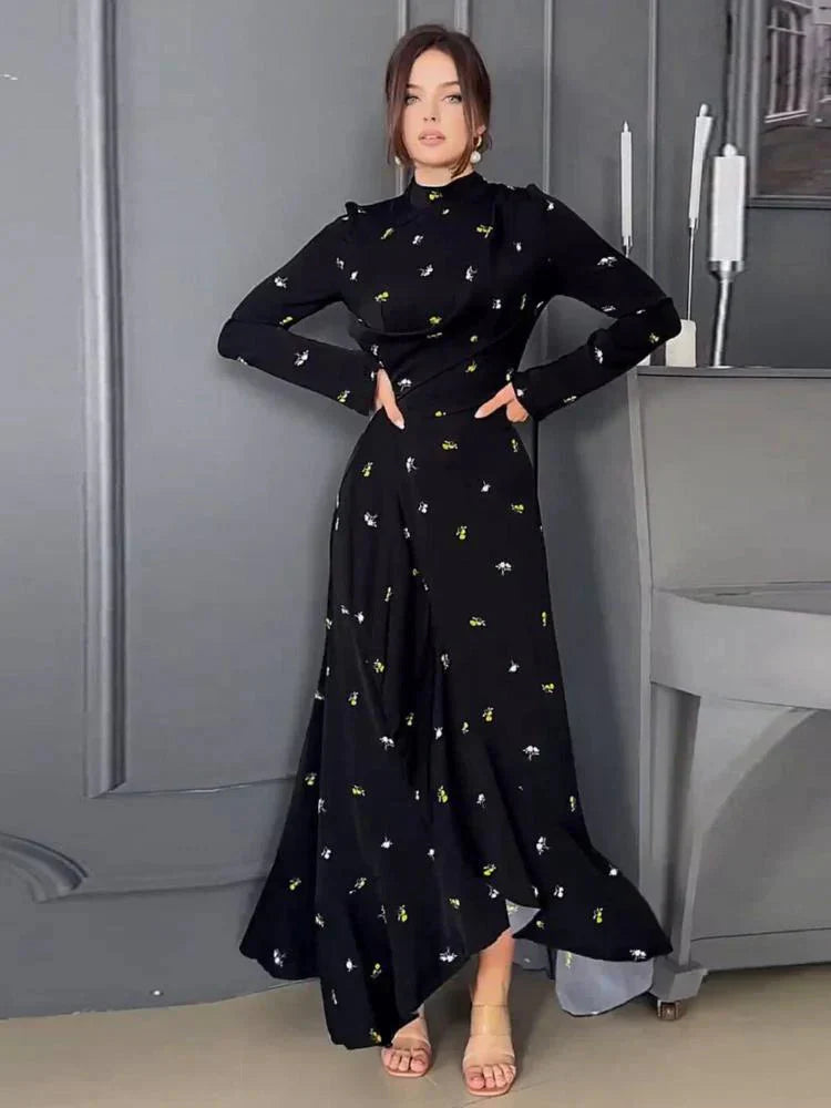 Variant image for Dam Klänning Lång Satin Höghalsad Med Långa Ärmar-1