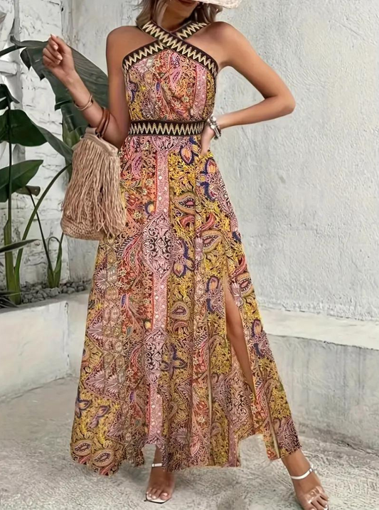Dam Maxiklänning Boho Stil Mjuk Bomull för Sommar 1