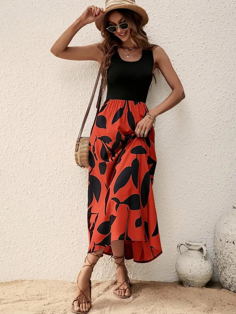 Dam Maxiklänning Ärmlös Cirkulär Halsringning Polyester för Sommar-6