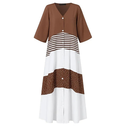 Kvinnors Randig Klänning Knapplist 100% Bomull-2