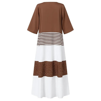 Kvinnors Randig Klänning Knapplist 100% Bomull-3