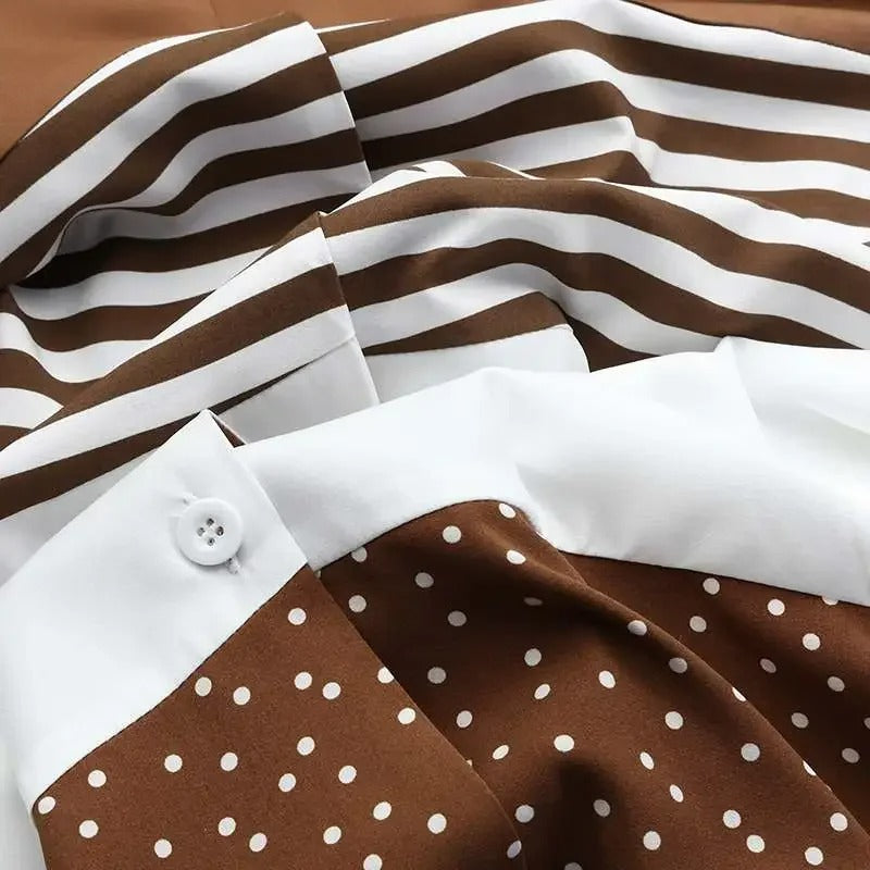 Kvinnors Randig Klänning Knapplist 100% Bomull-4