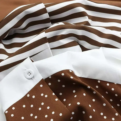 Kvinnors Randig Klänning Knapplist 100% Bomull-4