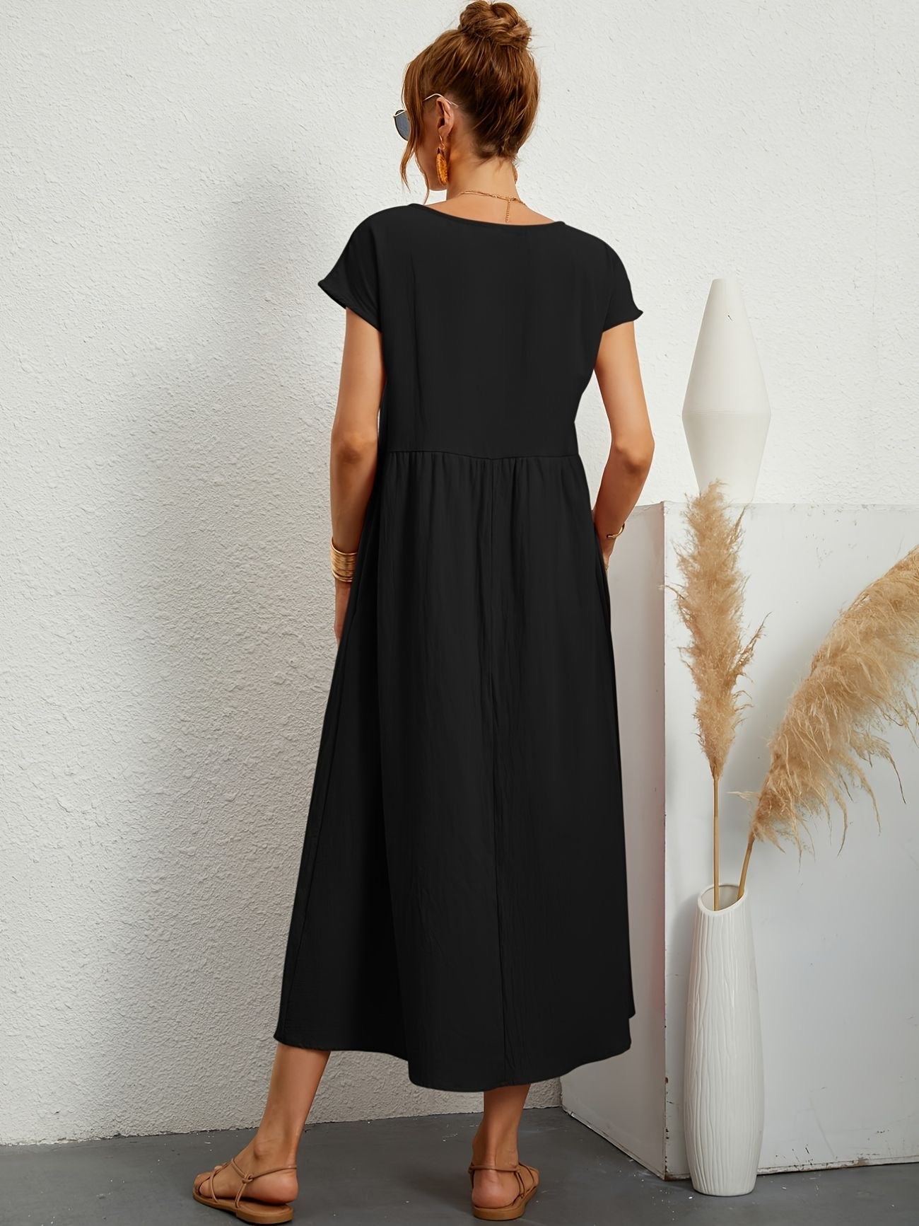 Fina Dam Klänningar Rund Halsringning Elegant 100% Mjuk Bomull 6