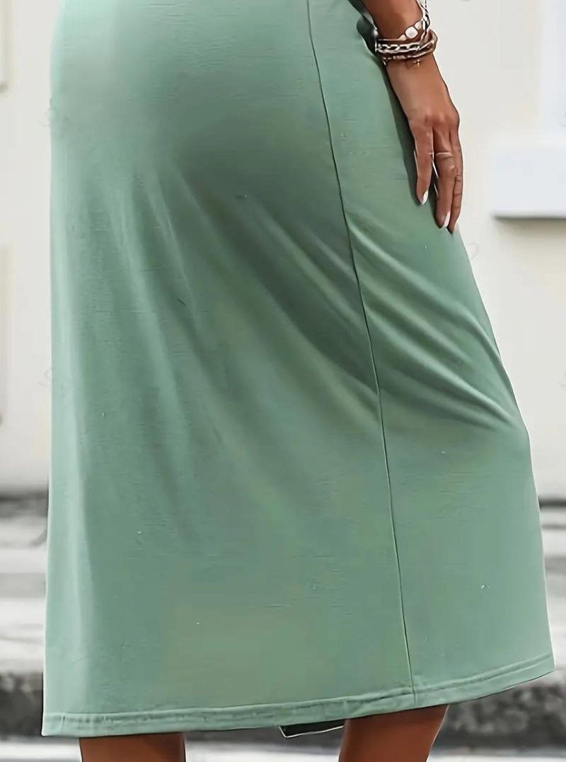 Dam Midiklänning med Slipsmidja Korta Ärmar Polyester-4