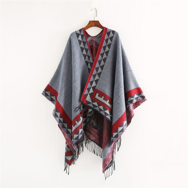 Dam Poncho Geometrisk Design Akryl-2