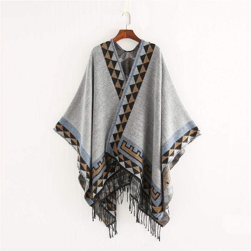 Dam Poncho Geometrisk Design Akryl-3