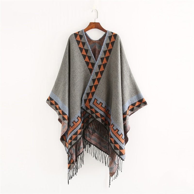 Dam Poncho Geometrisk Design Akryl-4