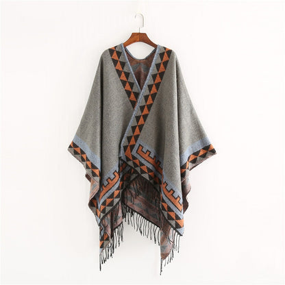 Dam Poncho Geometrisk Design Akryl-4