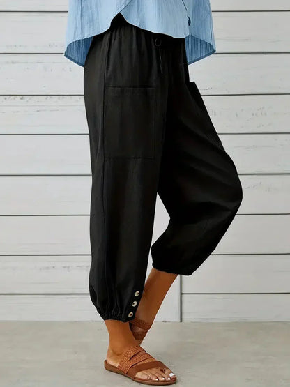 Sommarbyxor Dam i Linne med Avslappnad Silhuett – Normal Passform och Praktiska Fickor 2