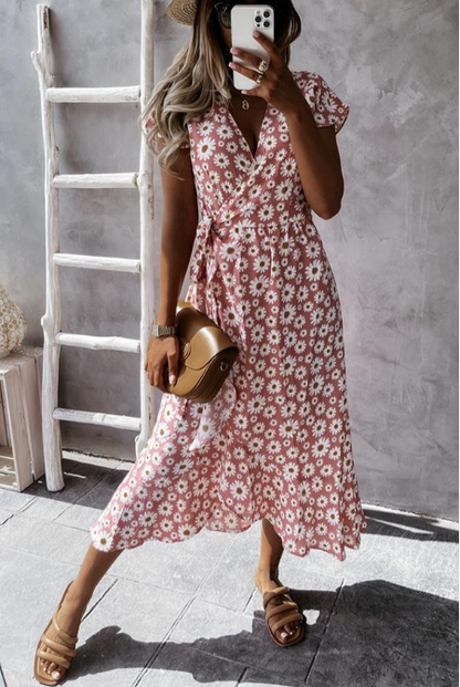 Kvinna Midi Klänning Blommig Lätt Material-4