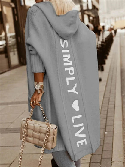 Dam Lång Kofta med Huva Stickad Akrylblandning-2