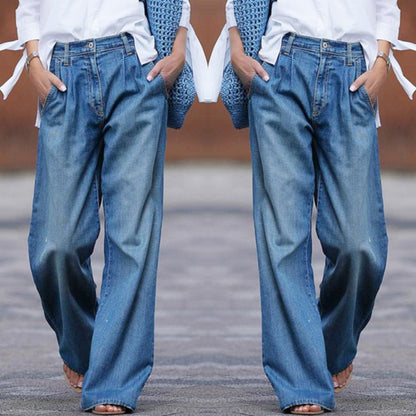 Damjeans Hög Midja Breda Denim Retro Stil-3