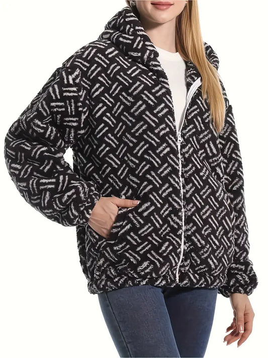 Dam Termomantel Lång Artificiell Päls Grafiskt Tryck-1