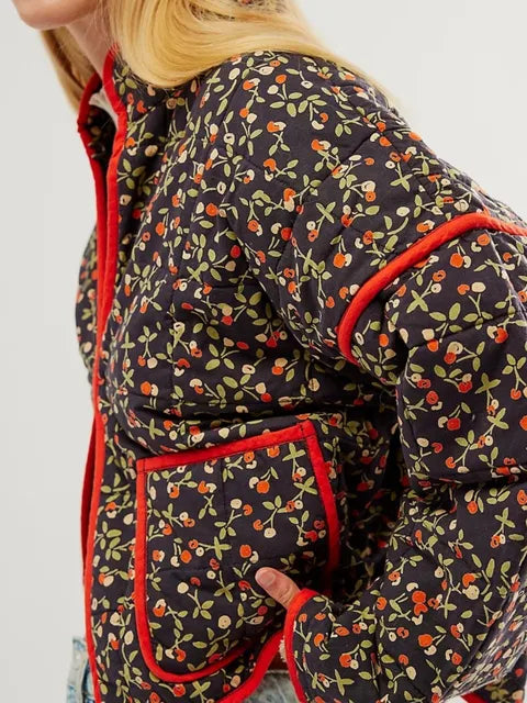 Damjacka Vintage Blommönster Mjuk Material Loose Fit 10