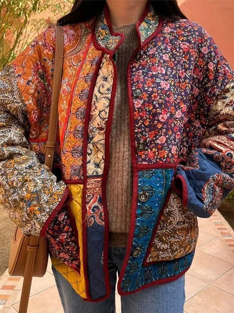 Damjacka Vintage Blommönster Mjuk Material Loose Fit 5
