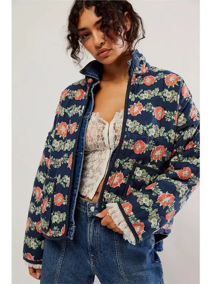 Damjacka Vintage Blommönster Mjuk Material Loose Fit 6