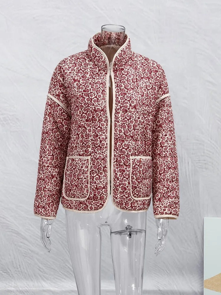 Damjacka Vintage Blommönster Mjuk Material Loose Fit 4
