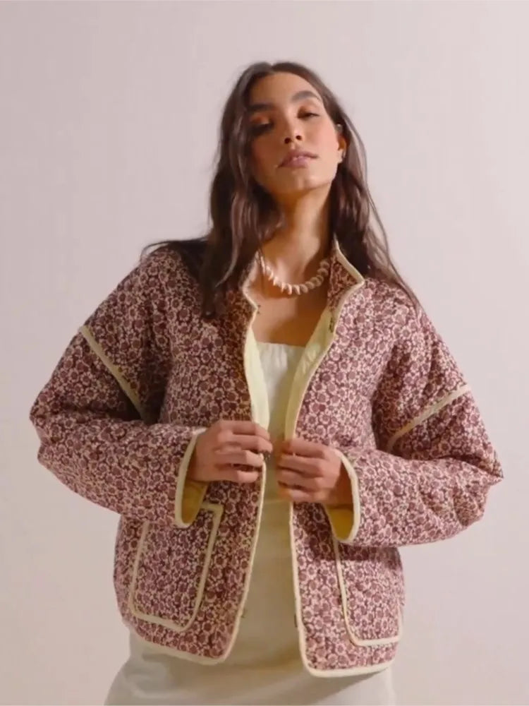 Dam Kappa Vintage Blommig Jacka Högkvalitativt Material-2