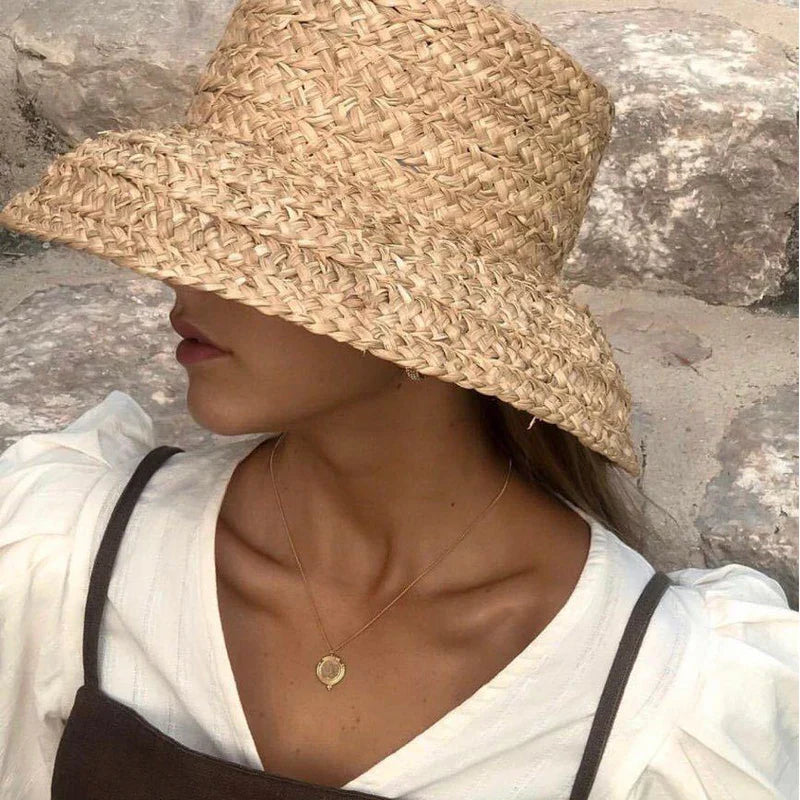 Kvinnors Strandhatt Bred Rand Raffia 4