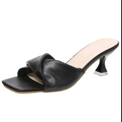 Dam Sandaler med Knutdetalj Mjukt Tyg och Måttlig Klack 5