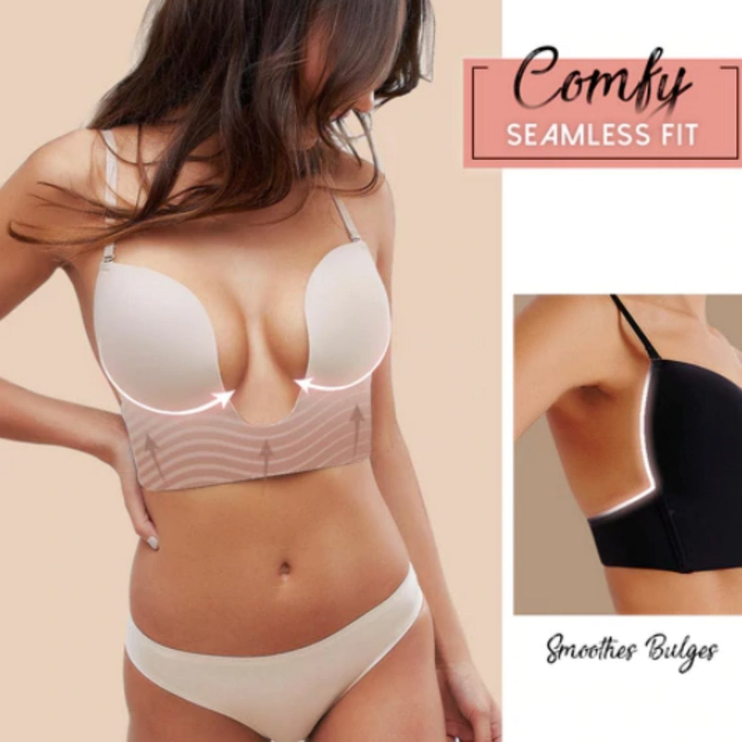 Dam Push Up Behå Djup Utdragning Öppen Rygg Polyamid Elastan-3