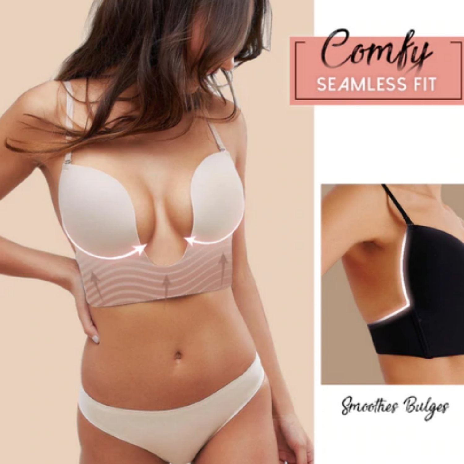 Dam Push Up Behå Djup Utdragning Öppen Rygg Polyamid Elastan-3