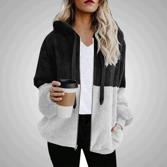 Dam Hooded Jacket Plysch för Kalla Dagar-1