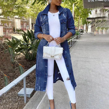 Variant image for Dam Lång Denimjacka Trendig Robust Denim-13